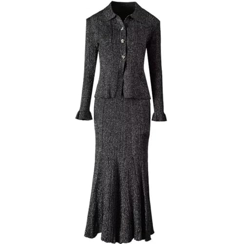 Women Suit Turn-Down Collar Single Breasted Tops Pretty Slim Skirt Solid Color 2 Piece Set