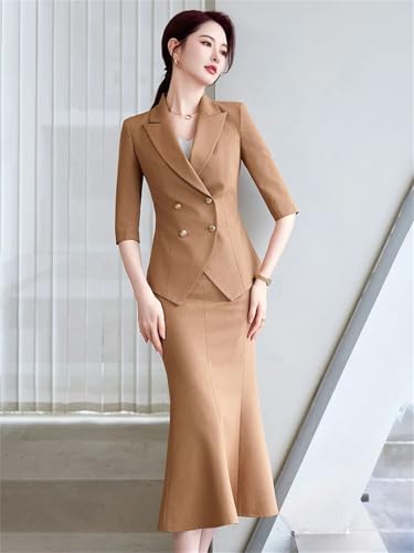 Women's Spring and Summer Solid Lapel Double-Breasted Half-Sleeved Suit Skirt Set