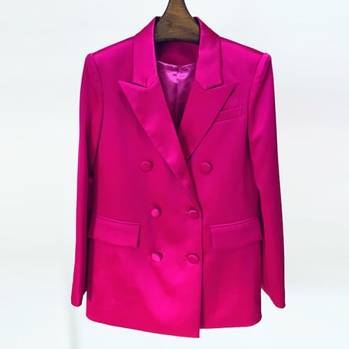 Women's 2-Piece Business Satin Suit Set Double Breasted Jacket Skirt for Party