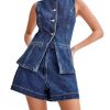 Two Piece Sets for Women Summer Vest Outfits Denim Suiting