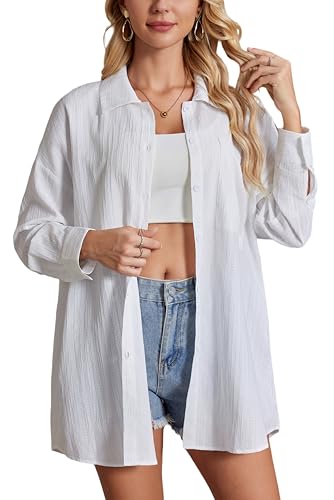 413ss9SY8fL.jpg Womens Button Down Shirts Oversize Casual Boyfriend Long Sleeve Button Up Shirt Women Plus Size Blouses Tops with Pocket