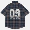 414fAjJ33JL.jpg Mens Button Down Shirts Number Print Plaid Necktie Short Sleeve Shirt Casual Summer Shirts