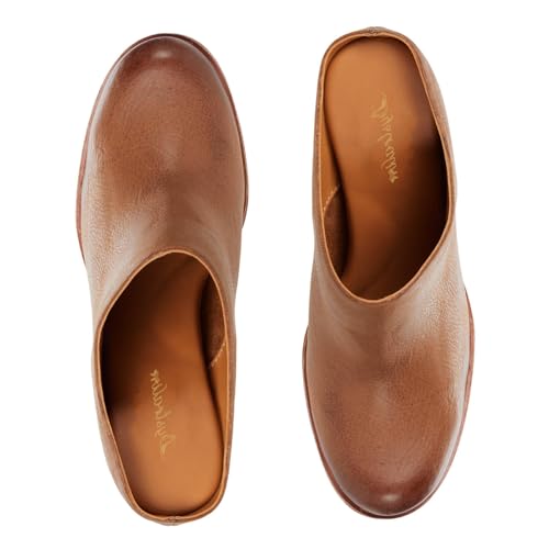 Women High Chunky Stacked Heel Mules Round Closed Toe Heeled Sandals Slip On 3 Inch Block Heels Suede Backless Booties Burnished
