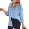 Women's Spring Long Sleeve Denim Jean Shirts Button Down Shirt Business Casual Tops