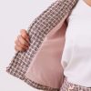 41904HZrXL.jpg 2 Piece Tweed Plaid Skirt Set for Women's Business Collarless Blazer and Mini Skirt Suit Sets