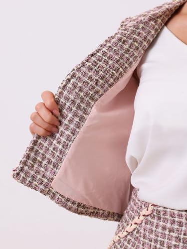 41904HZrXL.jpg 2 Piece Tweed Plaid Skirt Set for Women's Business Collarless Blazer and Mini Skirt Suit Sets