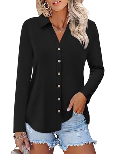 419k-6inhVL.jpg Womens Long Sleeve Tops Button Down Shirts Dressy Casual Fall Tops Trendy Tunic Tops