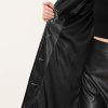 Faux Leather Long Jacket for Women's Notched Lapel Collar PU Trench Coat