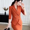 Women's Spring and Summer Solid Lapel Double-Breasted Half-Sleeved Suit Skirt Set