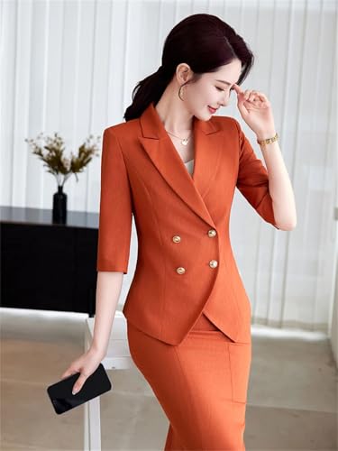 Women's Spring and Summer Solid Lapel Double-Breasted Half-Sleeved Suit Skirt Set
