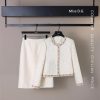 41Cg559Q2GL.jpg Women's French Long-Sleeved Short Jacket Skirt 2-Piece Temperament Outfits Heavy Skirt Set