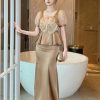 Satin 2 Piece Outfit Women Elegant Corset Top High Waist Fishtail Skirt Set Long Blouse Shirt Evening Dress Suit
