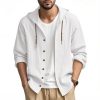Men Cotton Linen Long Sleeve Button Down Shirt Summer Casual Hawaiian Beach Tops Lightweight Fashion Hoodies