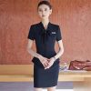 41EMgQQHwzL.jpg Women's Solid Color Short-Sleeved V-Neck Single-Breasted Bow-Decorated Suit Skirt Two-Piece Suit