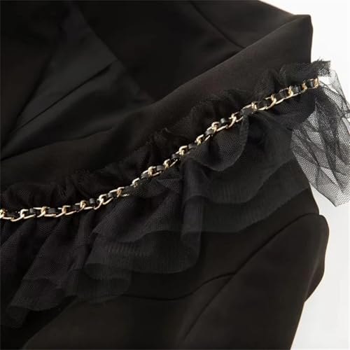 Women Black Skirts Suit Long Sleeve Sashes Blazer Mesh Long Skirts 2 Pieces Set