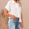 41GC1EOjCIL.jpg Womens Summer Cotton Linen Short Sleeve Button Down Shirt Collared V-Neck Loose Fit Blouse Beach Office Tops