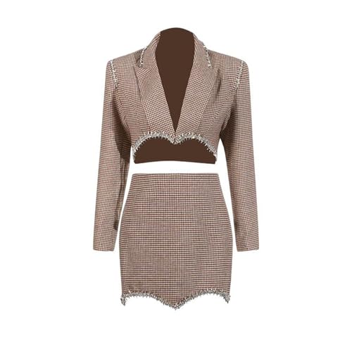 41GXZ1oNYxL.jpg Women's Skirt Suit Spring Summer Cropped Casual Blazer High Waist Skirt 2 Piece Set for Women
