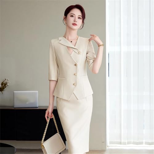 Women's Spring and Summer Solid Single-Breasted Half-Sleeved Slim Suit Jacket and Skirt Two-Piece Set