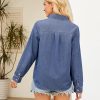 Denim Button Down Shirts for Women Long Sleeve Lightweight Western Relaxed Single Pocket Jean Shirt Shacket Top