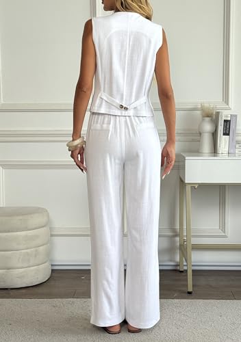 Women's Linen 2 Piece Sets Summer Outfits Vest Waistcoat Casual Dressy Work Vacation Travel Pants Sets