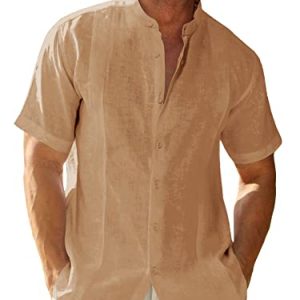 Mens Short Sleeve Cuban Camp Guayabera Shirt Linen Cotton Hippie Beach Button Down Shirts