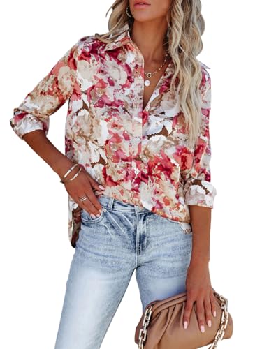 41KeN3vzNkL.jpg Blouses for Women Aesthetic Button Down Shirts Long Sleeve Dressy Casual Floral Tops Fall Outfits for Women 2025 Trendy
