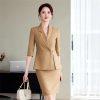 Women's Solid Lapel Button Half-Sleeved Slim Office Suit Jacket and Skirt Two-Piece Set