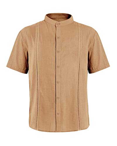 Mens Short Sleeve Cuban Camp Guayabera Shirt Linen Cotton Hippie Beach Button Down Shirts
