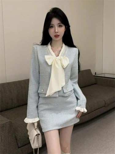 Women Korean Fashion Chic Skirt Sets 2 Piece Outfit French Elegant Jacket Coat Mini Skirt Suits