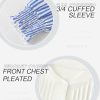 Womens 3/4 Sleeves Button Down Shirts Pleated Chiffon Blouses Business Casual Tops Work Office Tshirt