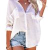 Button Down Swim Cover Up Shirt Sexy Long Sleeve Beach Blouse Bathing Suit Cover Ups for Women