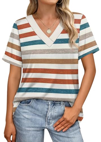 Womens Summer Tops Short Sleeve Basic Casual V Neck T Shirts Trendy Fashion 2025