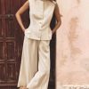 41VYLe7LKTL.jpg Summer Sets Women 2 Piece Outfits for Formal Interview Linen Sleeveless Vest Leisure Pants Outfits for Women Casual