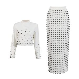 Women's Skirt Suit Spring Autumn Cropped Stand Collar Long Sleeve Top Slim Fit Skirt 2 Piece Set