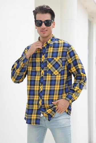 Men's Casual Plaid Flannel Long Sleeve Button Down Shirt