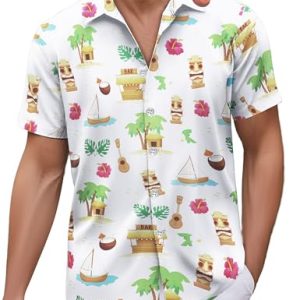 Mens Hawaiian Shirt, Short Sleeves Button Down Beach Clothing, Unisex Summer Flamingos Casual Aloha Floral Shirts
