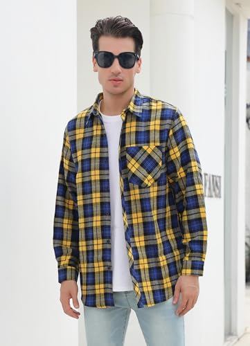 Men's Casual Plaid Flannel Long Sleeve Button Down Shirt