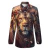 Wild Animals Lion Flowers Women's Button Down Shirts V Neck Long Sleeve Blouses Loose T-Shirt Tops