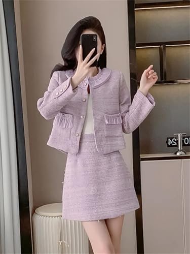 Women Fashion Small Fragrant Tweed Two Piece Set Jacket Coat Mini Skirt Suit French Elegant 2 Piece Outfits