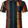 41b9EQ9-6ZL.jpg Men's Cotton Linen Vintage Pattern Printed Old Style Shirt Casual Short Sleeve Button Down Retro Shirts