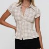 Women Y2K Cap Sleeve Button Down Shirt Slim Fit Crop Coquette Shirt V Neck 90s Vintage Preppy Blouse Top