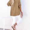 Womens Casual Button V Neck Long Sleeve Shirts Oversized Solid Blouses Tops