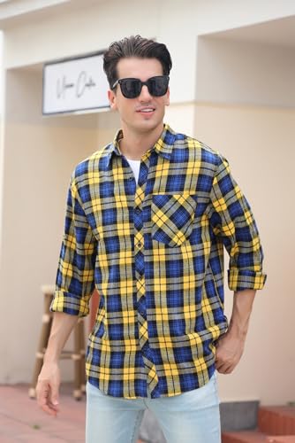 Men's Casual Plaid Flannel Long Sleeve Button Down Shirt