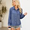 Denim Button Down Shirts for Women Long Sleeve Lightweight Western Relaxed Single Pocket Jean Shirt Shacket Top