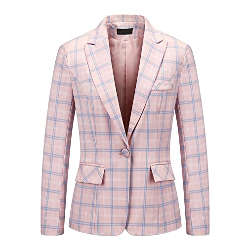 41etMG7gG4L.jpg Womens 2 Piece Plaid Suits Set Business Office One Button Blazer Jacket Casual Long Sleeve Pant Suit Set