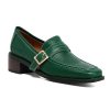 Women Classic Penny Loafers Closed Square Toe Patent Low Heel Loafers Slip On Metal Buckle 2" Chunky Heel Comfy Office Ladies