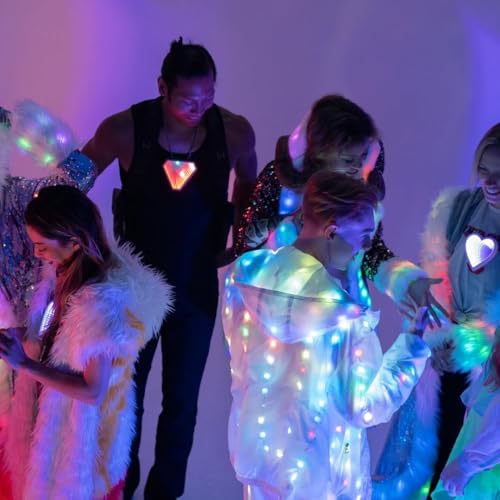 2 Pcs LED Light Up Jacket Men Women Rave Outfit Halloween Festival EDM Party Night Event Costume Neon Glow Clothing