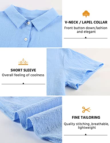 Short Sleeve Shirts for Women - Button Down Business Casual Tops Summer Cotton Linen Blouses Breathable V Neck T Shirt