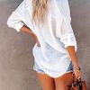 Button Down Swim Cover Up Shirt Sexy Long Sleeve Beach Blouse Bathing Suit Cover Ups for Women