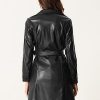 Faux Leather Long Jacket for Women's Notched Lapel Collar PU Trench Coat